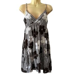 Roxy Brown & White Print Knit Sundress with Pockets Size Small Spaghetti Straps